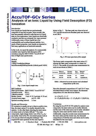 Analysis of an Ionic Liquid by Using Field Desorption (FD) Ionization